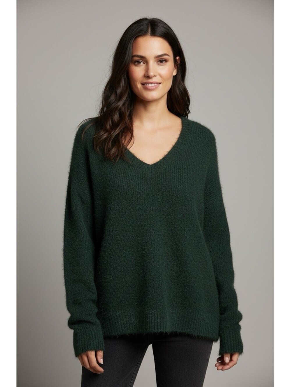 Eileen Fisher XXS PINE Organic Cotton Eyelash V-Neck Sweater $278 NWT COZY